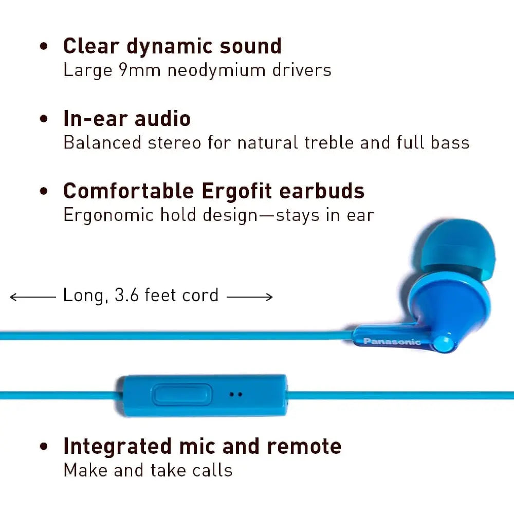 PANASONIC ErgoFit Earbud Headphones with Microphone RP-TCM125-A BLUE thumbnail