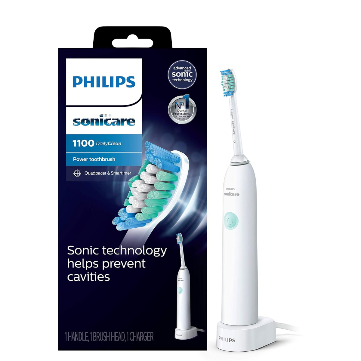 PHILIPS Sonicare 1100 Power Toothbrush, Rechargeable Electric Toothbrush in White Grey with Long-Lasting Battery and Gentle, Effective Plaque Removal thumbnail