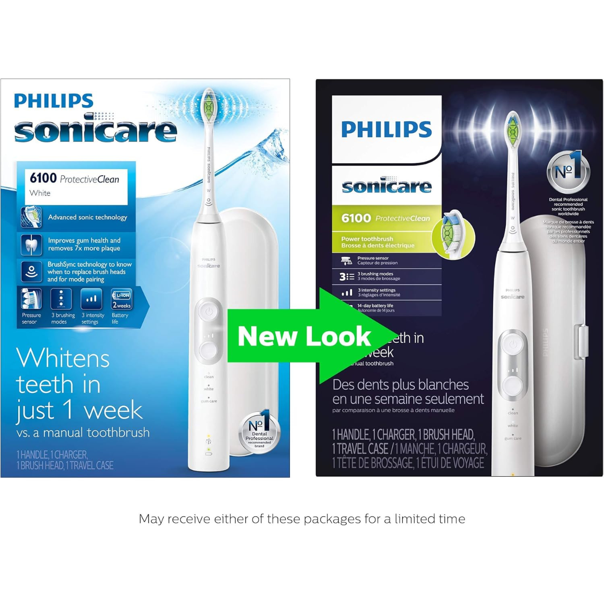 PHILIPS Sonicare ProtectiveClean 6100 Rechargeable Electric Toothbrush with Pressure Sensor, 3 Cleaning Modes, SmarTimer, QuadPacer, 14-Day Battery Life, Travel Case, White thumbnail