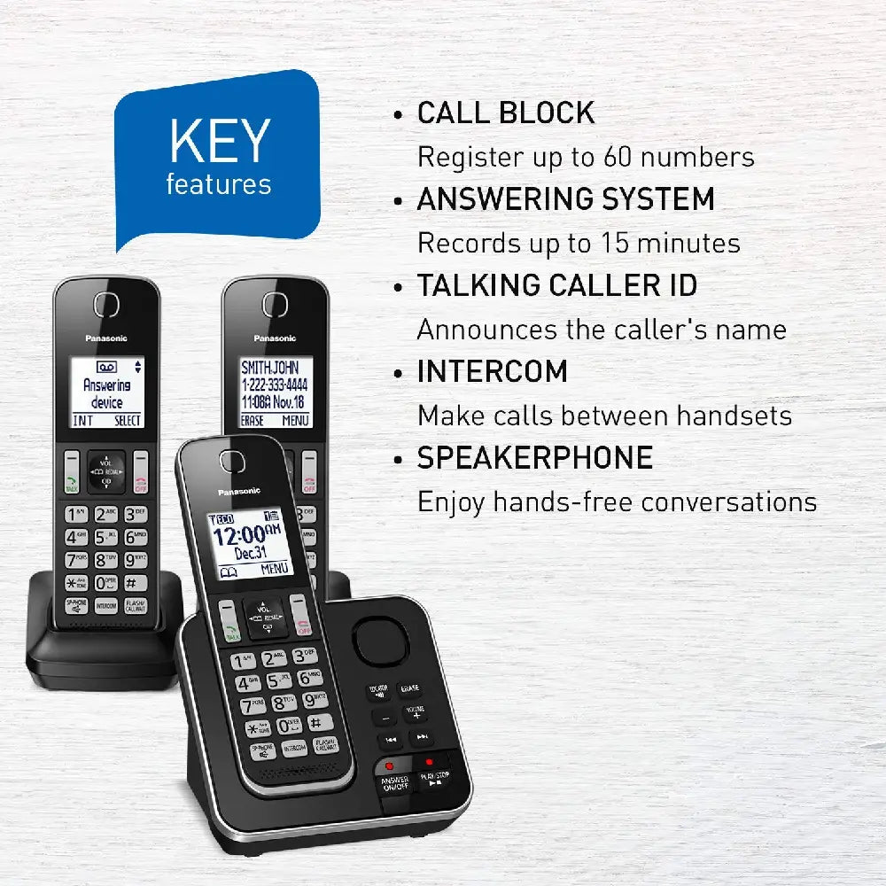 Panasonic Dect 6.0 Expandable Digital Cordless Answering System, 3-Handset Kxtgd393b, thumbnail
