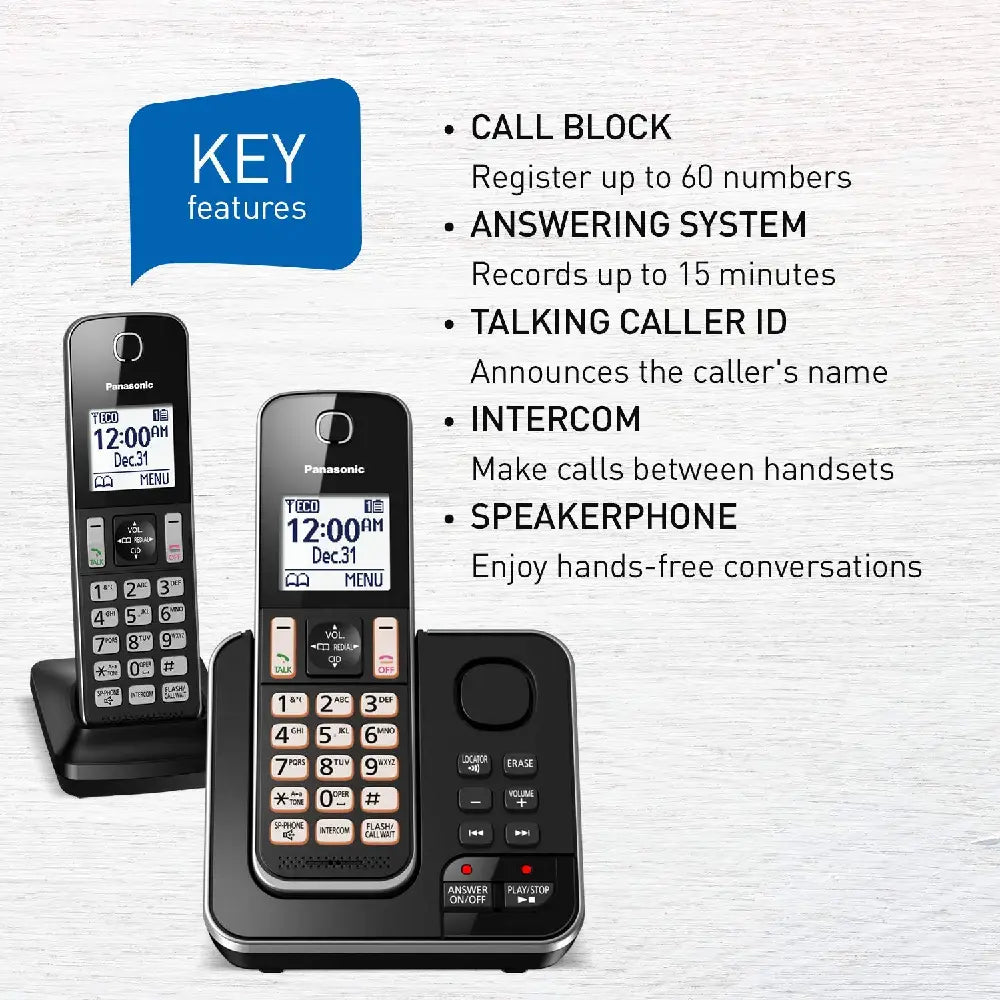 Panasonic kxtgd392b dect 6.0 expandable digital cordless answering system 2-handset, 2.4 thumbnail