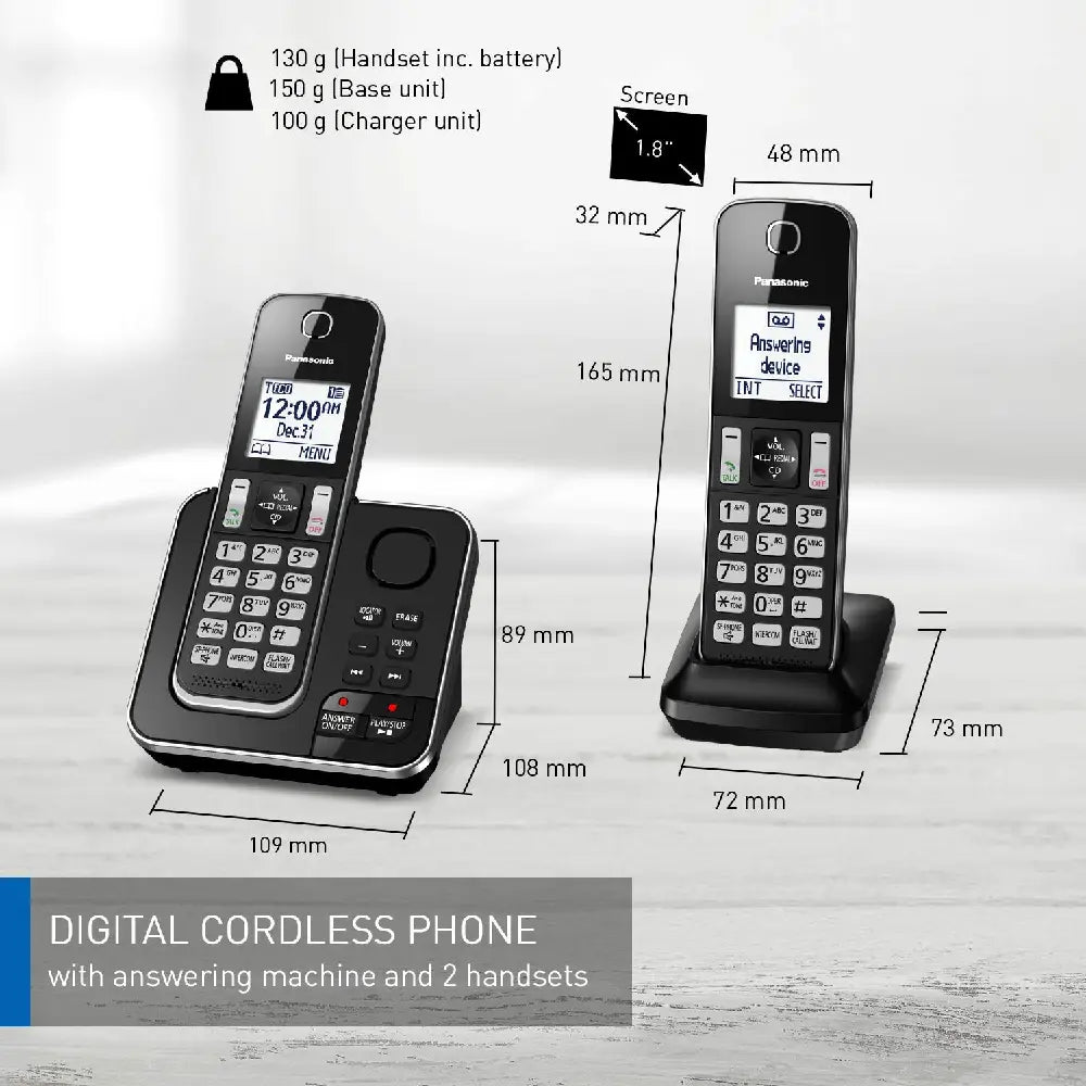 Panasonic kxtgd392b dect 6.0 expandable digital cordless answering system 2-handset, 2.4 thumbnail