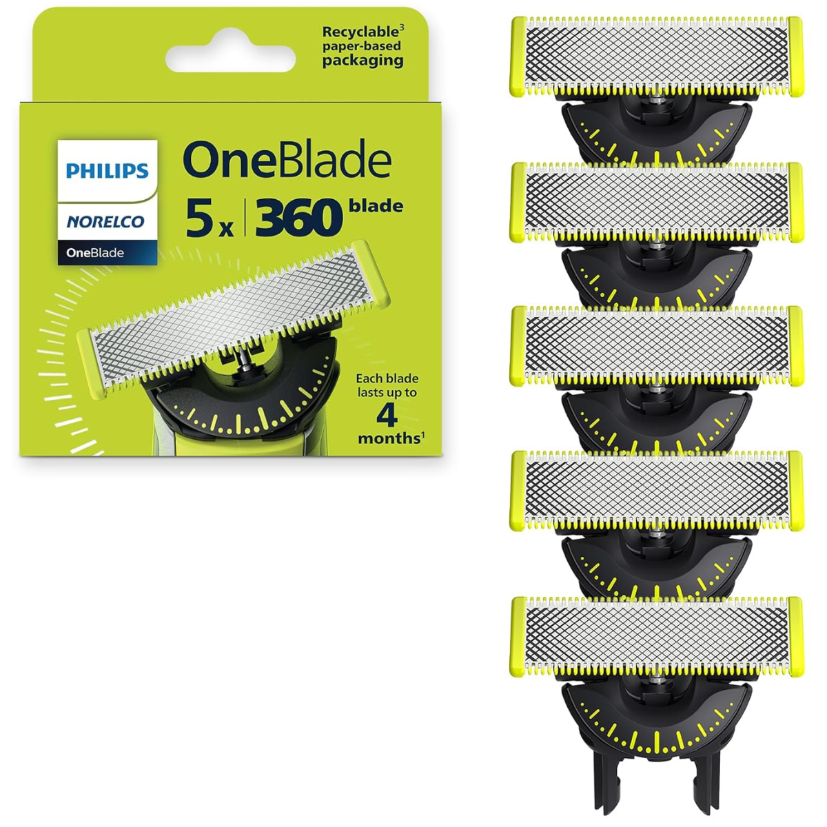 Philips Norelco OneBlade 360 Genuine Replacement Blade Set – 5-Pack Flexible Dual-Sided Trimming & Shaving Blades thumbnail
