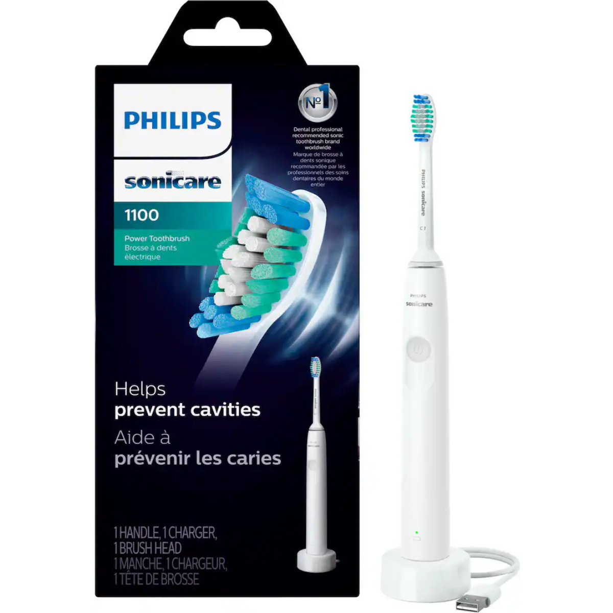 PHILIPS Sonicare 1100 Power Toothbrush, Rechargeable Electric Toothbrush in White Grey with Long-Lasting Battery and Gentle, Effective Plaque Removal