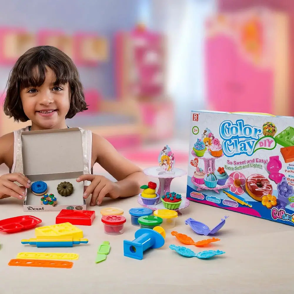 Play Baby Toys DIY Super Soft Clay Collection, Fast Food Series - Cupcake And Doughnut Set - So Yummy And Sweet thumbnail