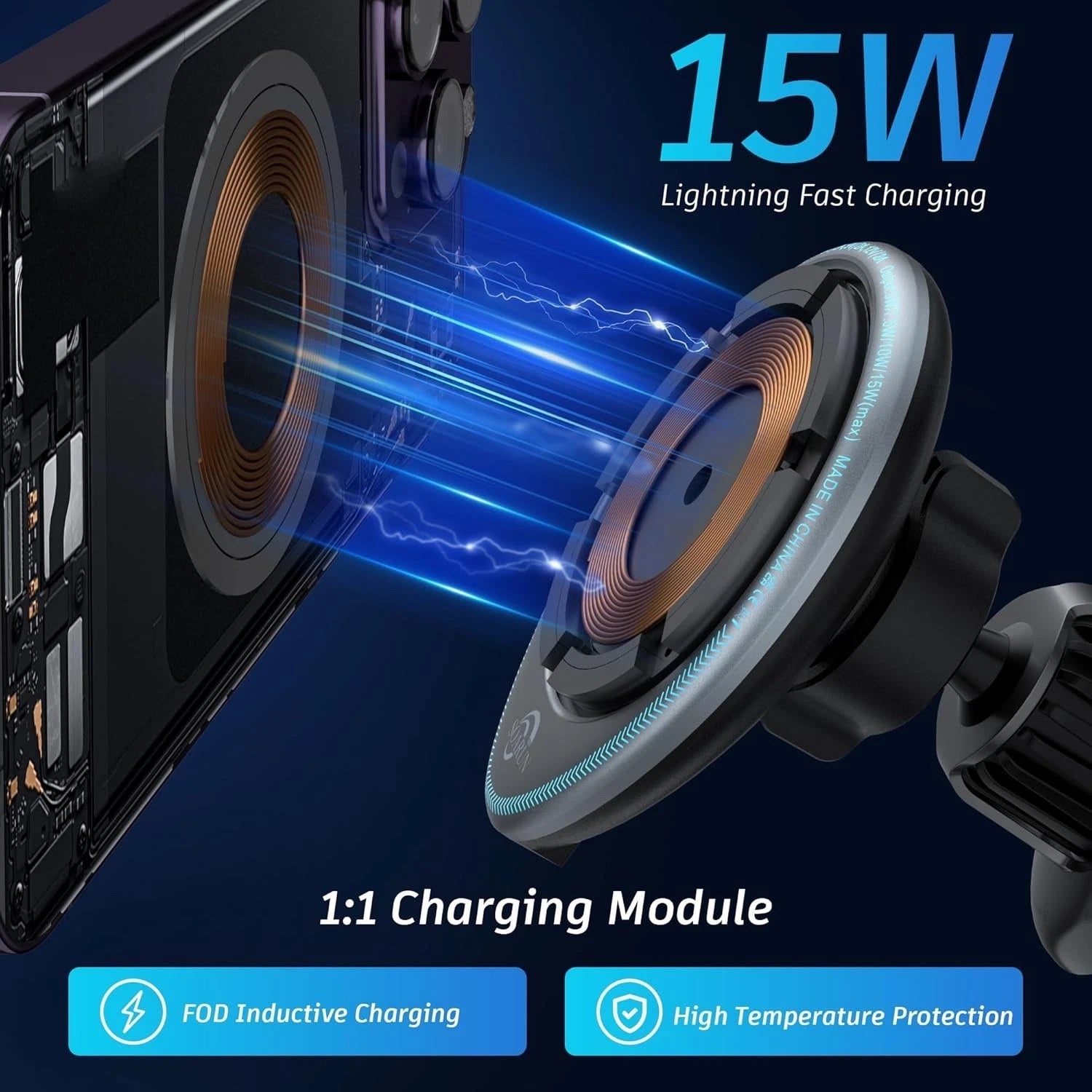 SOARUN 15W Mag-Safe Car Mount Charger – Magnetic Fast Wireless Car Charger for iPhone thumbnail