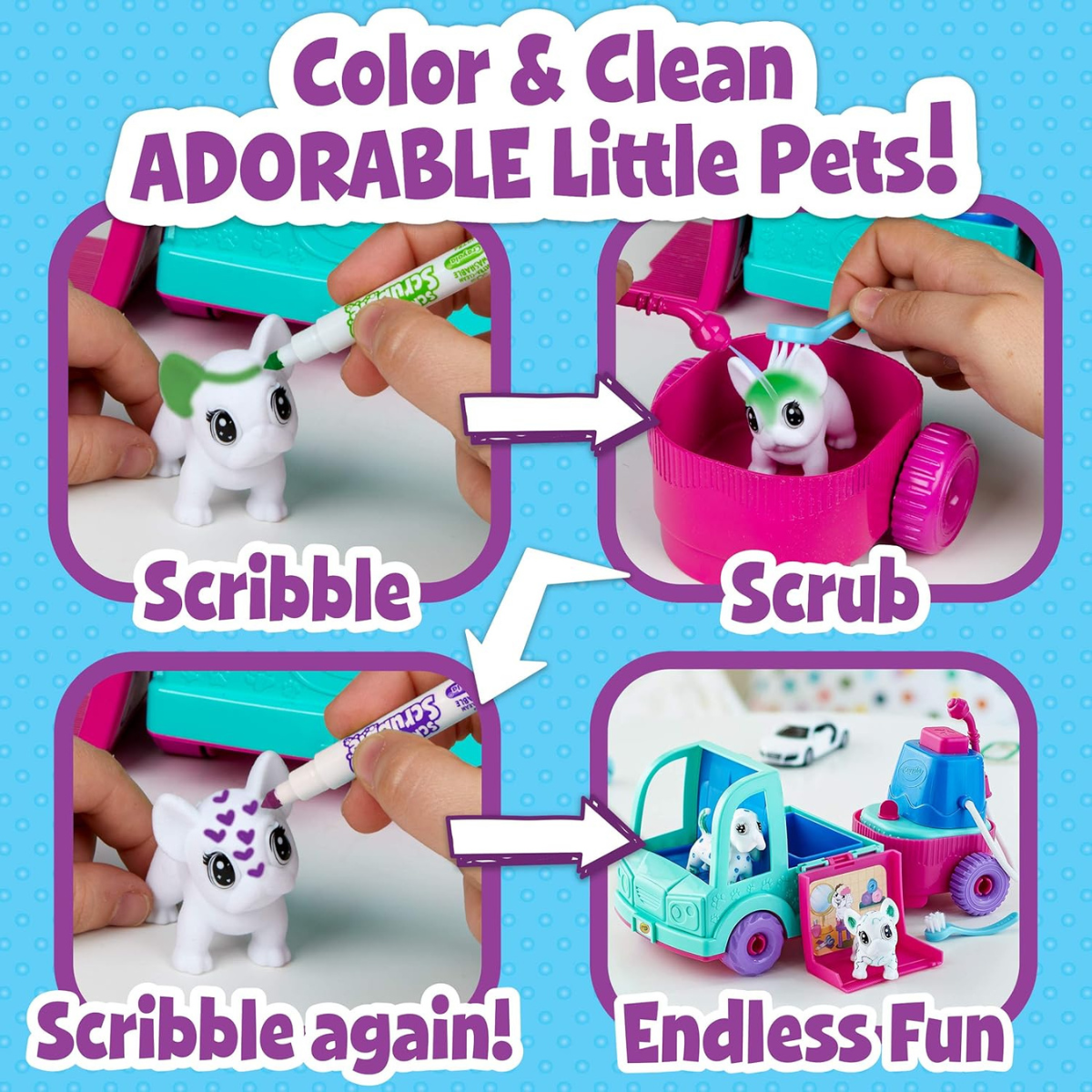 Crayola Scribble Scrubbie Pets Beauty Salon Washable Pet Grooming Playset with Color & Rinse Fun thumbnail