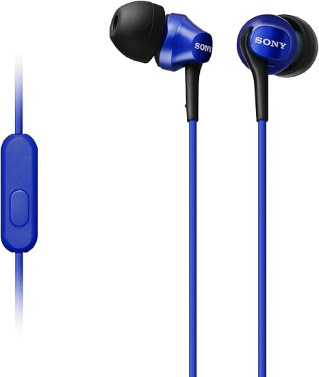 Sony MDR-EX100AP In-Ear Wired Headphones – Blue with High Quality Stereo Sound, Integrated Microphone