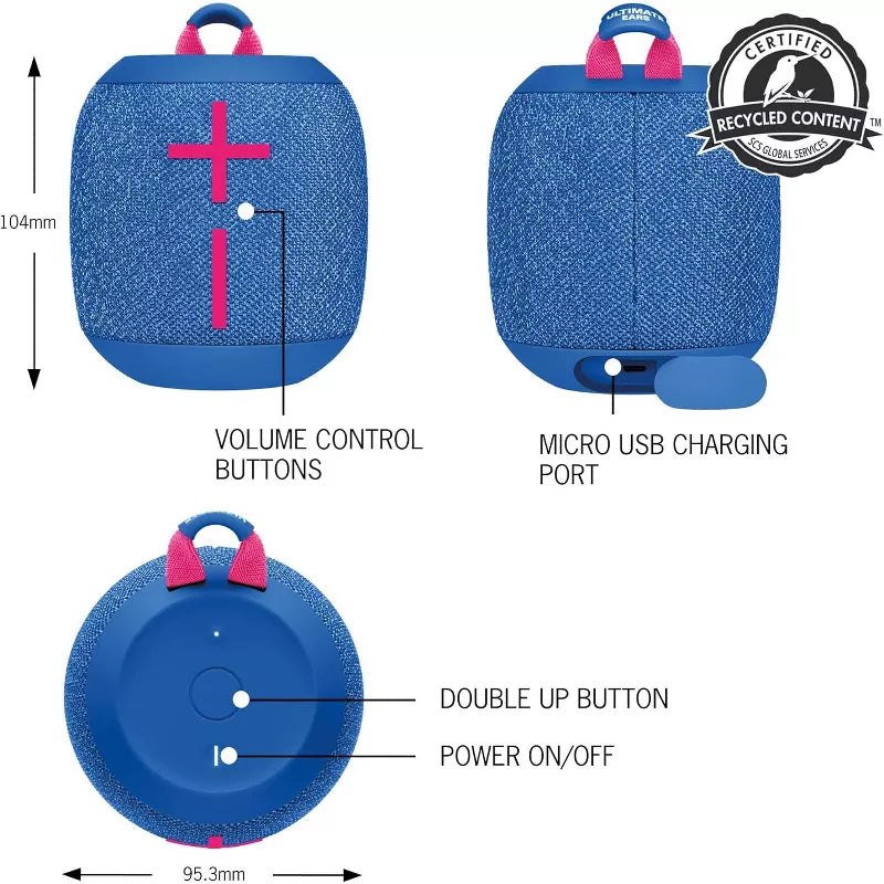 Ultimate Ears WONDERBOOM 3, Small Portable Wireless Bluetooth Speaker, Big Bass 360-Degree Sound for Outdoors, Waterproof thumbnail