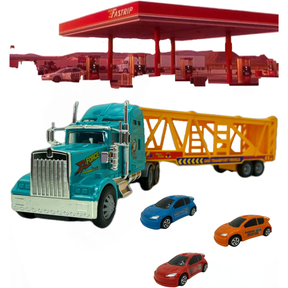 Big Daddy Big Rig Heavy Duty Tractor Trailer Transport Car Transport Toy Truck with 3 Cars. This carrier system blends eye-catching design with functional, interactive features—perfect for little race enthusiasts! BD-32416 thumbnail