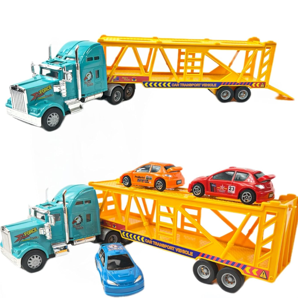Big Daddy Big Rig Heavy Duty Tractor Trailer Transport Car Transport Toy Truck with 3 Cars. This carrier system blends eye-catching design with functional, interactive features—perfect for little race enthusiasts! BD-32416 thumbnail