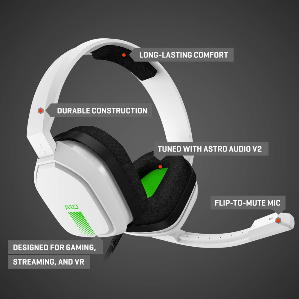 ASTRO Gaming A10 Wired Gaming Headset Xbox One White/Green 939-001844 thumbnail