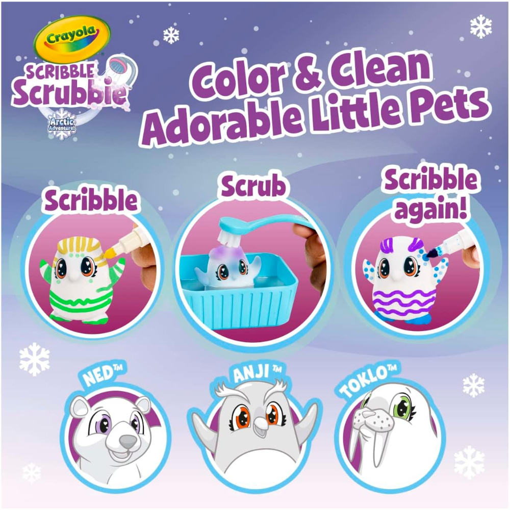 Crayola Scribble Scrubbie Pets Arctic Snow Explorer, Color & Wash Creative Toy. Watch as the pets change color when exposed to cold temperatures. Kids will love decorating and caring for these adorable animal toys. 74-7479 thumbnail