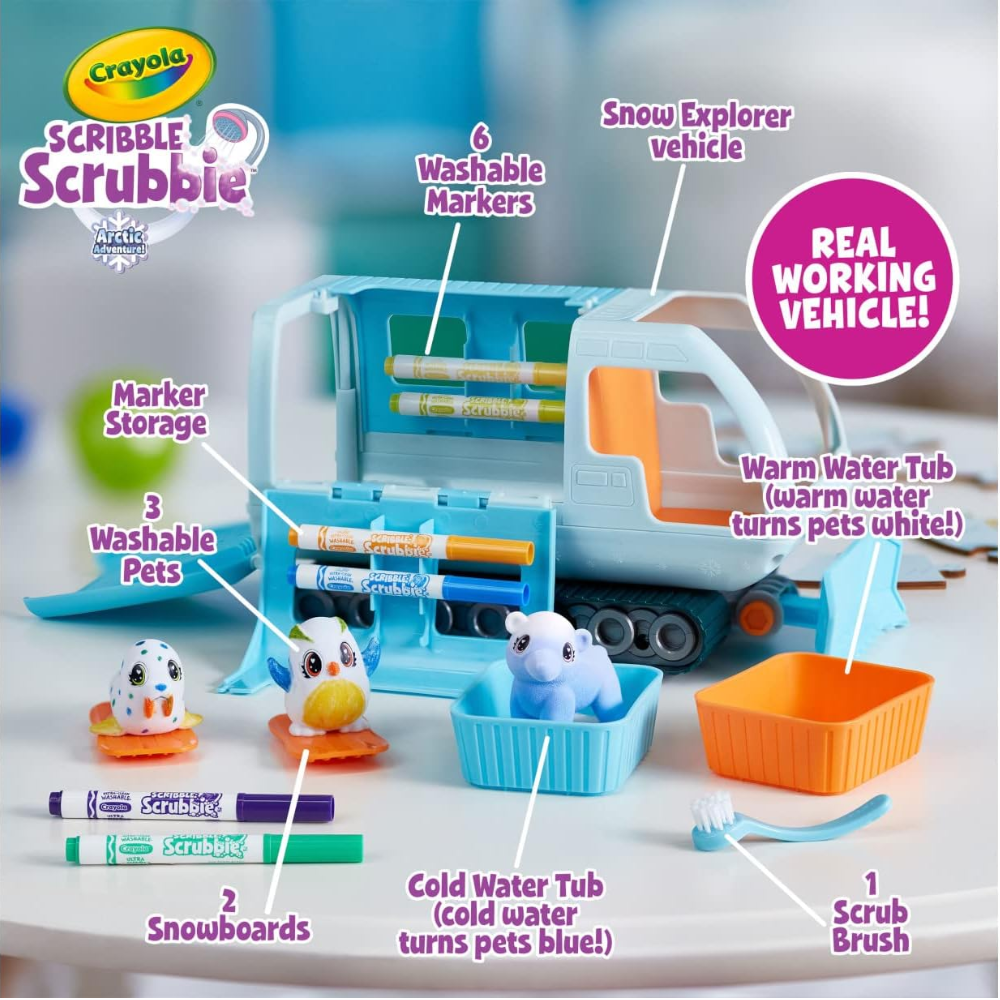 Crayola Scribble Scrubbie Pets Arctic Snow Explorer, Color & Wash Creative Toy. Watch as the pets change color when exposed to cold temperatures. Kids will love decorating and caring for these adorable animal toys. 74-7479 thumbnail