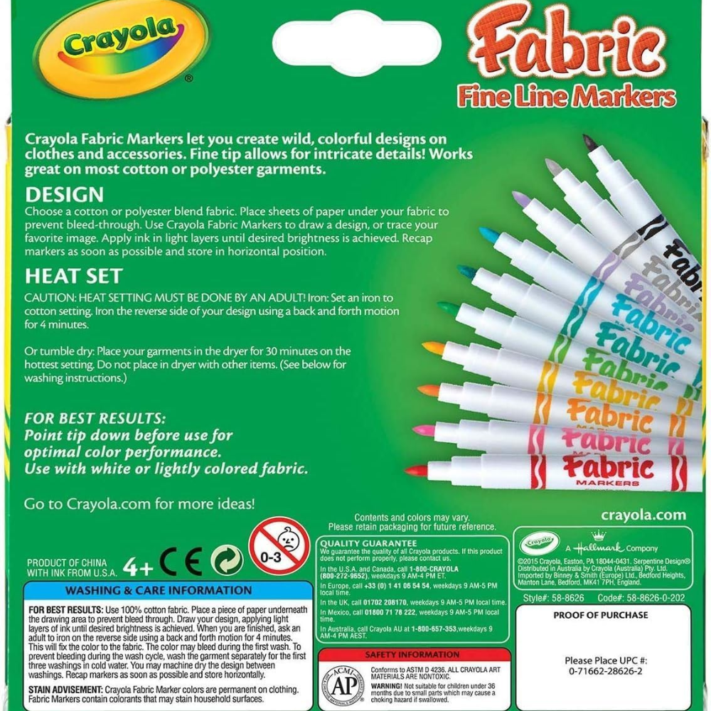 CRAYOLA  FABRIC MARKER SET FINE LINE MARKERS 58-8626 thumbnail