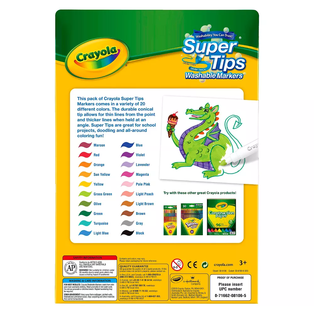 Crayola Super Tips Washable Markers 20 Count  58-8106 thumbnail