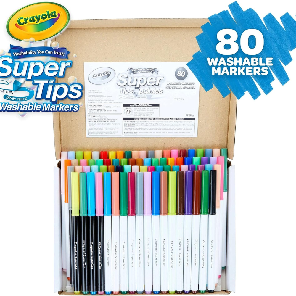 CRAYOLA Super Tips Washable Markers 80 Count Includes Scented Markers. Ignite your child's imagination with Crayola SuperTips Washable Markers, the ultimate art supplies for kids who love to color and create.58-5880 thumbnail