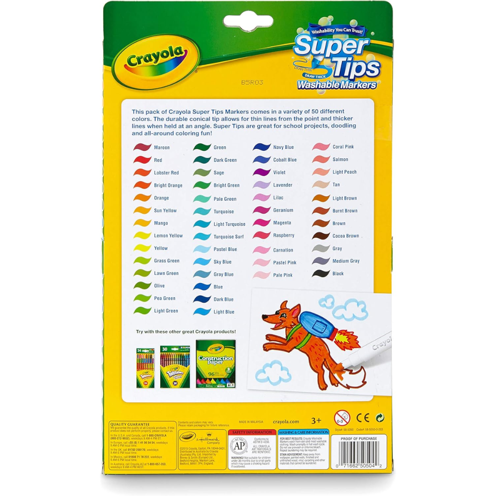 Crayola Washable Super Tips Markers 50 Colors 58-5050 thumbnail