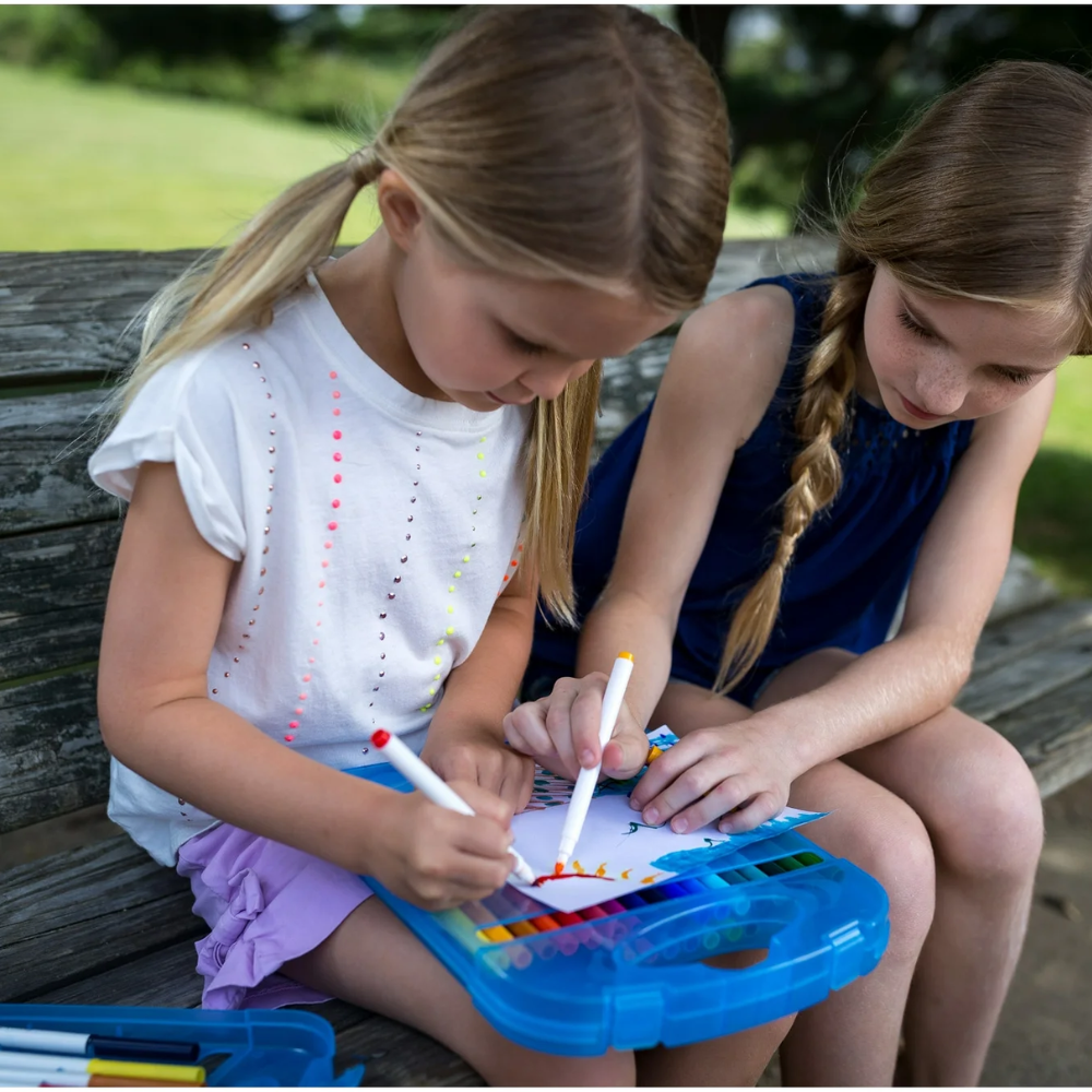 Crayola Super Tips Washable Markers and Paper Set 65 Piece Art Kit. This set features 25 washable super tip markers in a range of vibrant colors, ideal for crafting bold and beautiful artwork without the concern of stubborn stains. 04-5226 thumbnail