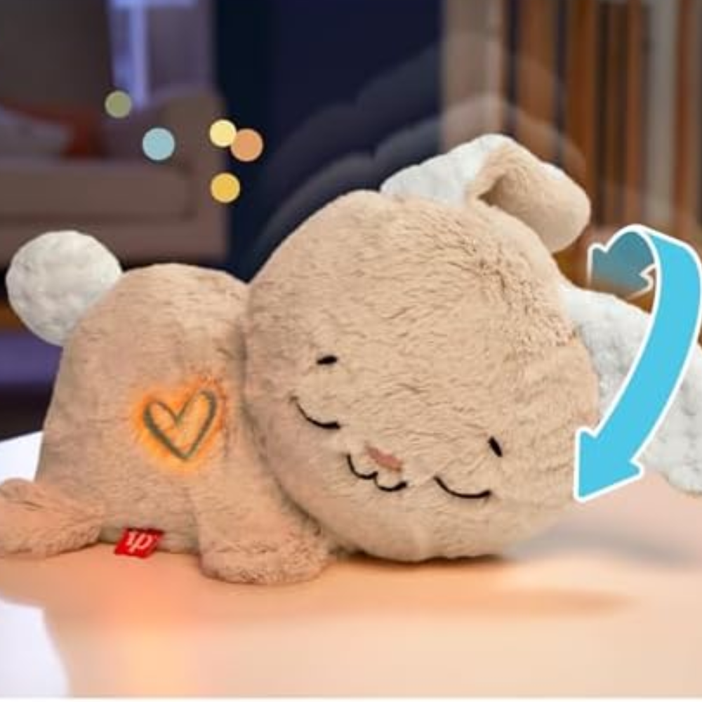 Fisher-Price Baby Sound Machine Soothe & Settle Bunny Portable Plush Toy. A cuddly plush bunny sound machine featuring gentle head-nodding motion, soothing music, calming sounds, and a soft glow to help comfort and relax your baby. HXG97 thumbnail