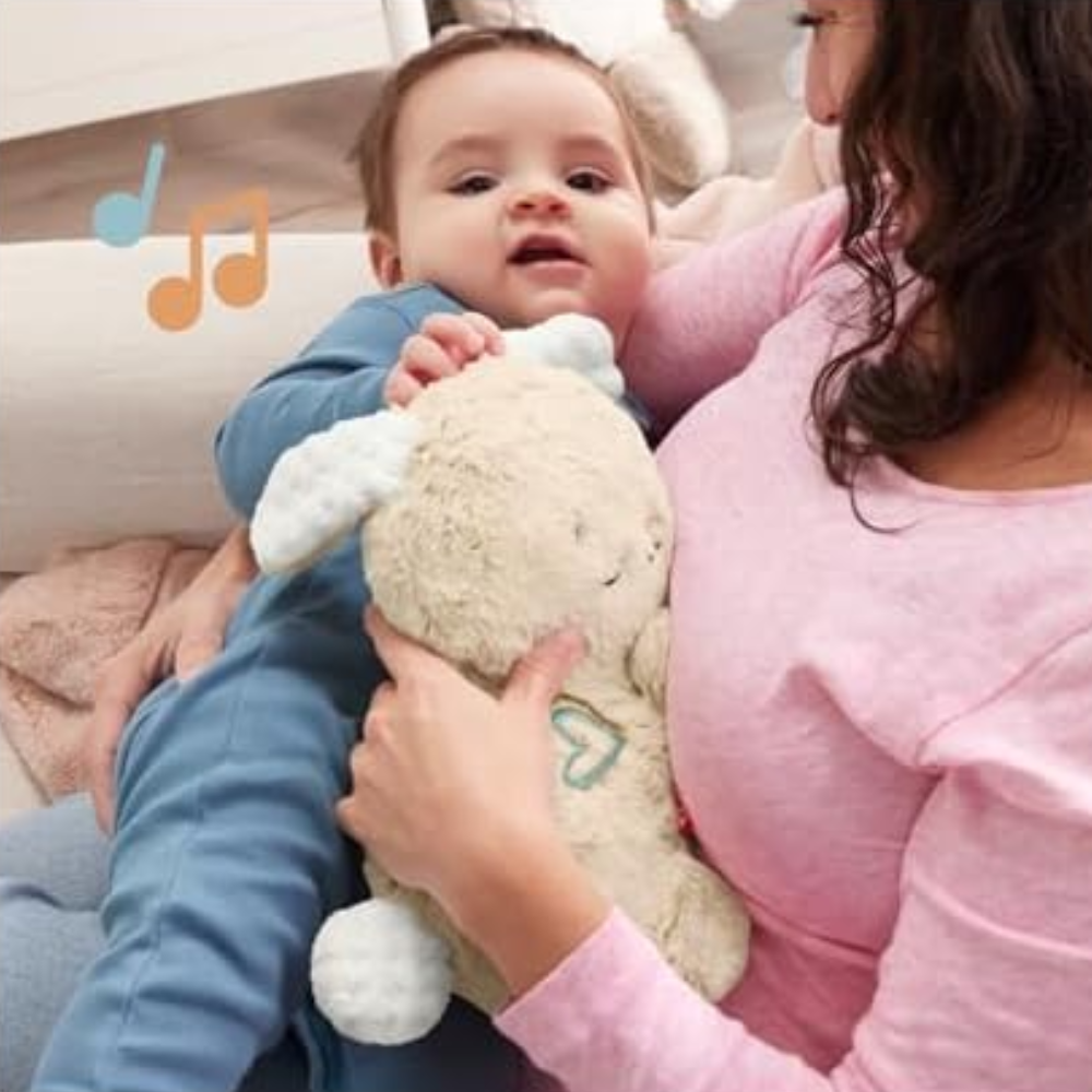 Fisher-Price Baby Sound Machine Soothe & Settle Bunny Portable Plush Toy. A cuddly plush bunny sound machine featuring gentle head-nodding motion, soothing music, calming sounds, and a soft glow to help comfort and relax your baby. HXG97 thumbnail