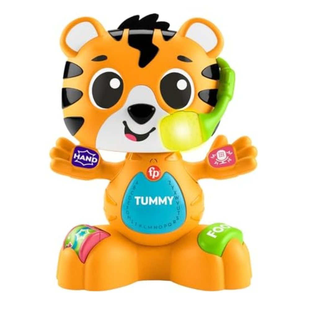 Fisher-Price Link Squad Bop & Groove Tiger Baby Learning Toy with Music & Lights. Colorful lights flash in harmony with the music, drawing infants' attention and providing visual stimulation to aid their sensory development. HTX04 thumbnail
