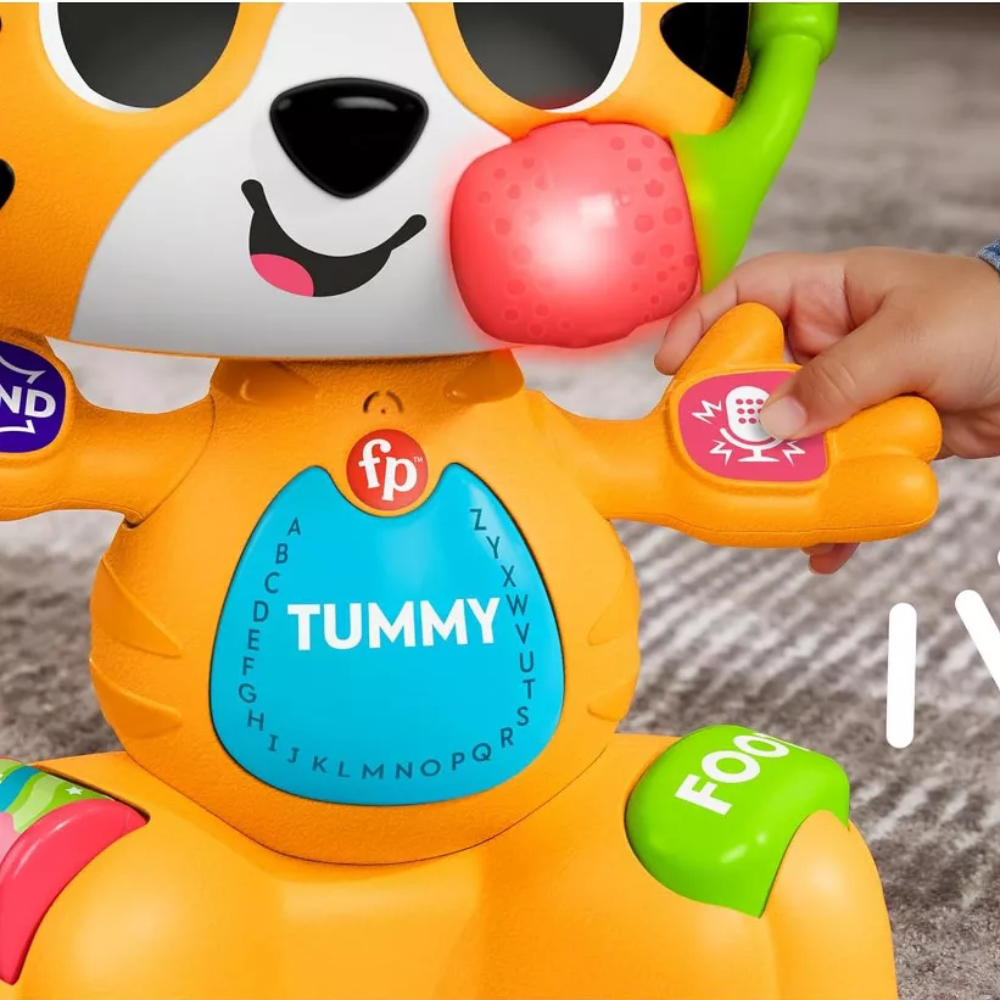 Fisher-Price Link Squad Bop & Groove Tiger Baby Learning Toy with Music & Lights. Colorful lights flash in harmony with the music, drawing infants' attention and providing visual stimulation to aid their sensory development. HTX04 thumbnail