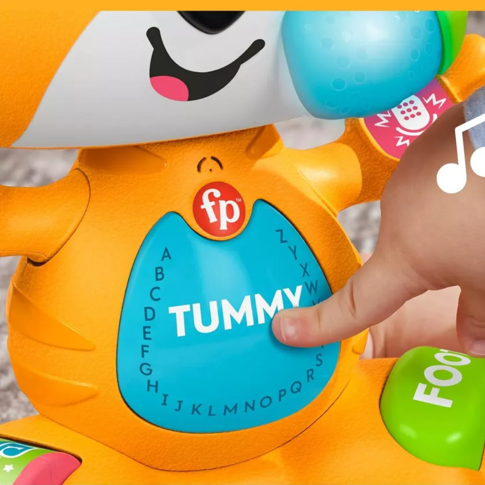 Fisher-Price Link Squad Bop & Groove Tiger Baby Learning Toy with Music & Lights. Colorful lights flash in harmony with the music, drawing infants' attention and providing visual stimulation to aid their sensory development. HTX04 thumbnail