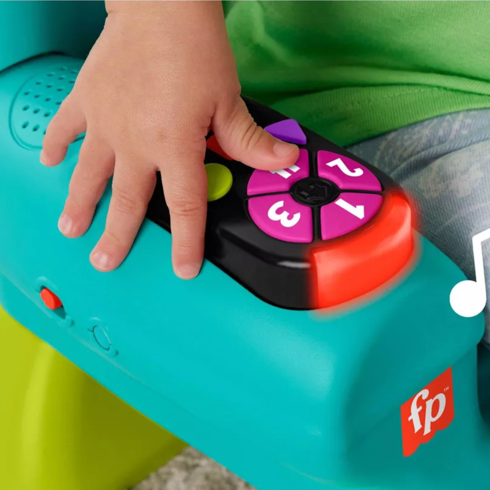 Fisher-Price Laugh & Learn Toddler Learning Toy Smart Stages Chair Teal. The bright colors and playful lights grab toddlers' attention, encouraging sensory exploration and active engagement with the toy. HTW90 thumbnail