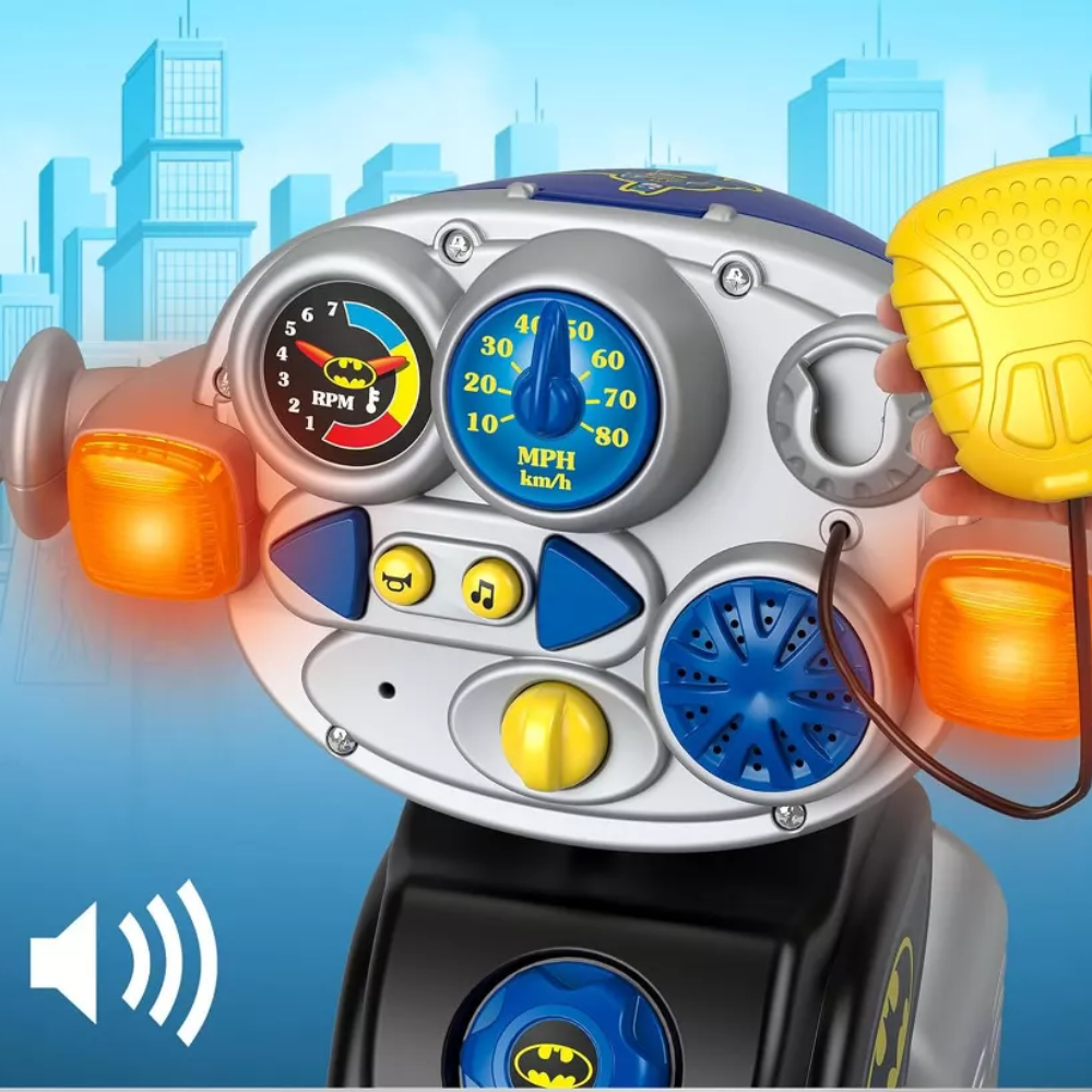 Fisher-Price Toddler Tricycle DC Super Friends Batman Lights & Sounds Trike. This trike lights up and plays action-packed sounds to enhance the fun. It also comes with a toy walkie-talkie that features voice lines from Batman himself. HCF39 thumbnail