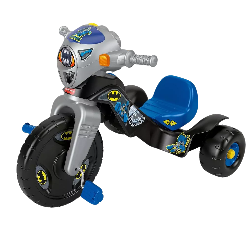 Fisher-Price Toddler Tricycle DC Super Friends Batman Lights & Sounds Trike. This trike lights up and plays action-packed sounds to enhance the fun. It also comes with a toy walkie-talkie that features voice lines from Batman himself. HCF39 thumbnail