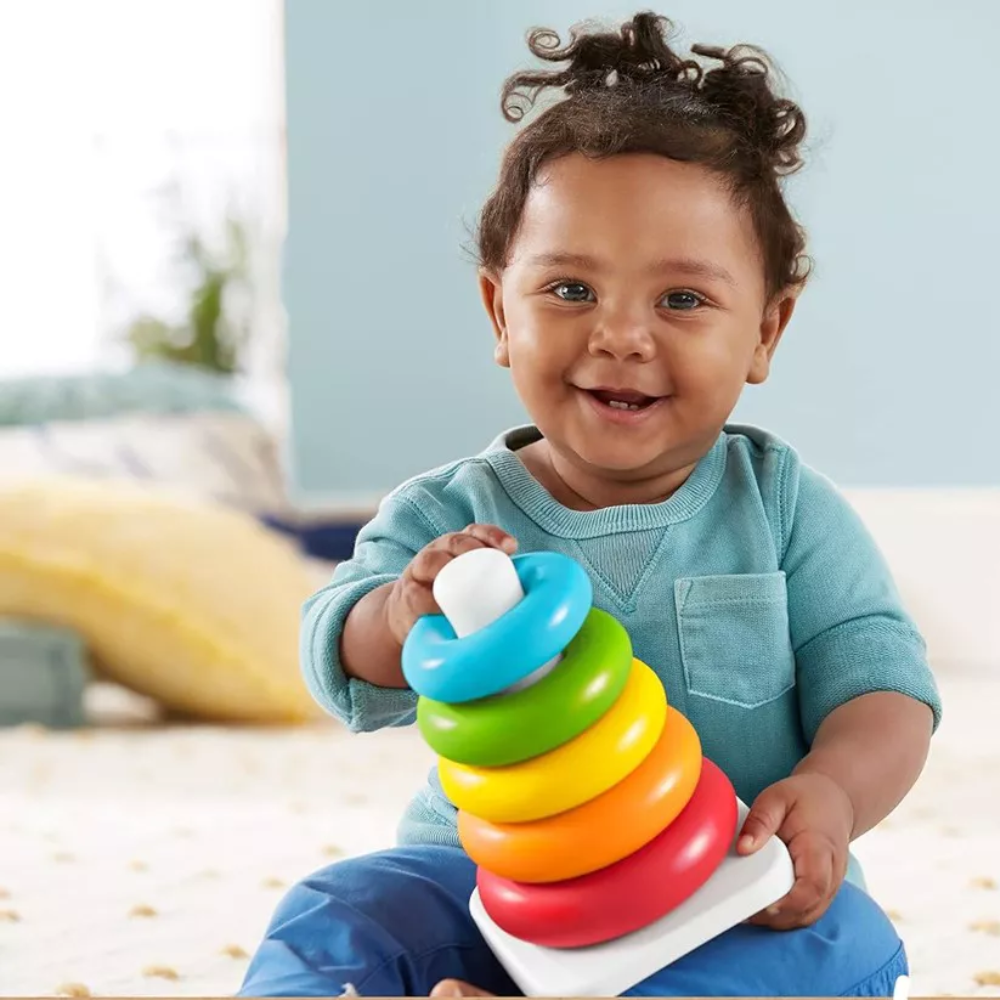 Fisher-Price Rock-a-Stack Ring Stacking Toy for Infants, Made with Plant-Based Materials. The stacking rings are designed to support fine motor development and hand-eye coordination, turning playtime into a valuable learning experience. GRF09 thumbnail
