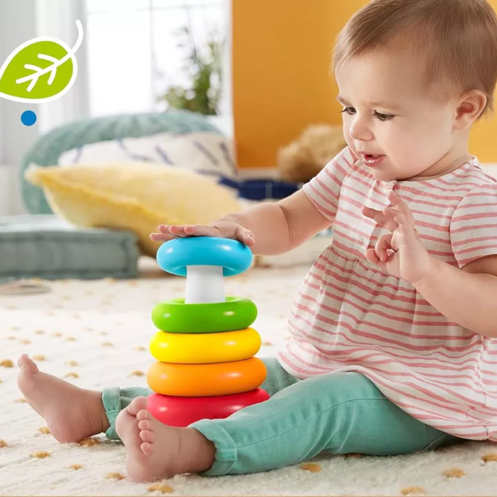 Fisher-Price Rock-a-Stack Ring Stacking Toy for Infants, Made with Plant-Based Materials. The stacking rings are designed to support fine motor development and hand-eye coordination, turning playtime into a valuable learning experience. GRF09 thumbnail