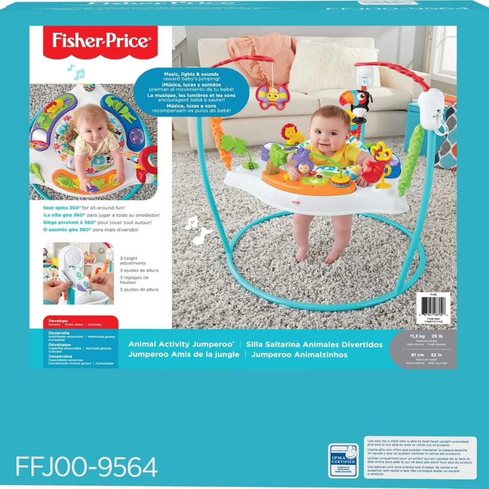Fisher-Price Animal Activity Jumperoo With Music, Lights & Sounds Equipped with a variety of toys and interactive elements, it helps nurture your baby’s motor skills and cognitive abilities during play. FFJ00 thumbnail