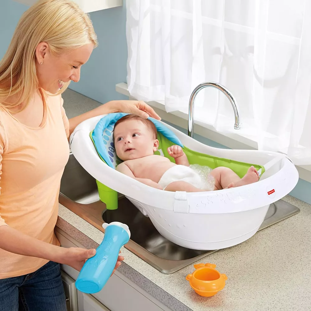 Fisher-Price Baby to Toddler Bath 4-In-1 Sling N Seat Tub Green CHM32 thumbnail