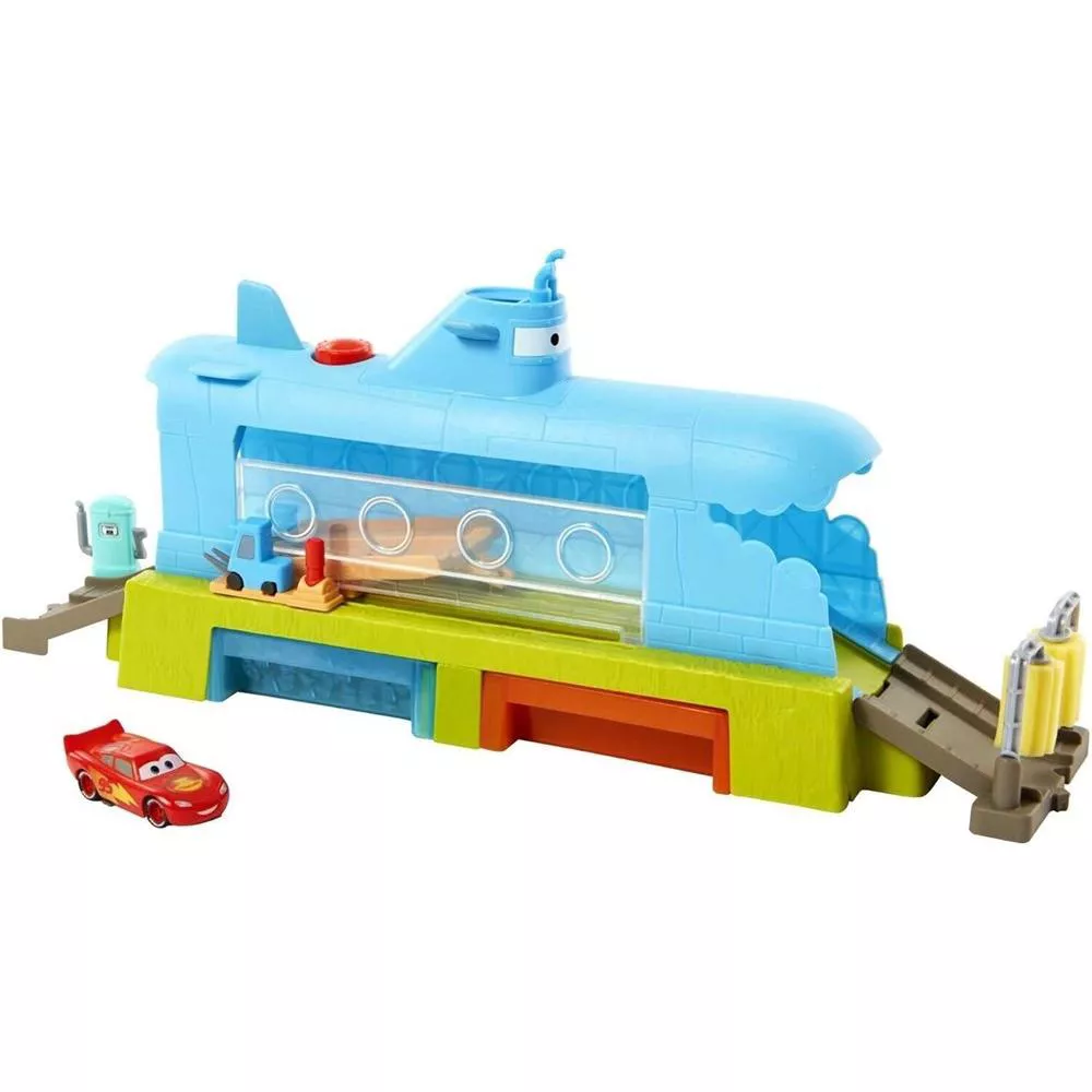 Disney and Pixar Cars Submarine Car Wash Playset with Color-Change Lightning McQueen Toy Car. Elevate playtime with the Disney and Pixar Cars Color-Changing Submarine Car Wash Playset. HGV70 thumbnail