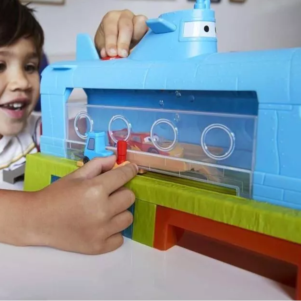 Disney and Pixar Cars Submarine Car Wash Playset with Color-Change Lightning McQueen Toy Car. Elevate playtime with the Disney and Pixar Cars Color-Changing Submarine Car Wash Playset. HGV70 thumbnail