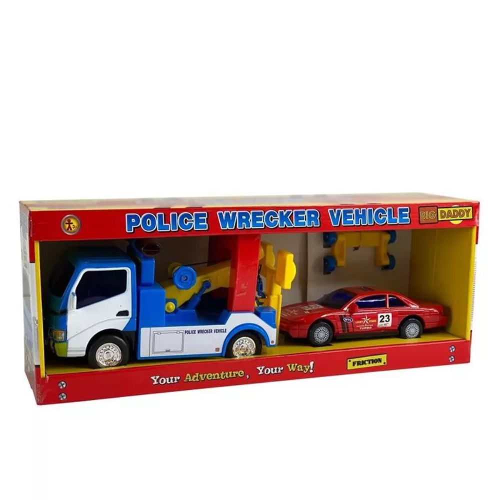 Big Daddy Police Wrecker Truck And Toy Car Combo Set Tow Truck. The Big Daddy Police Tow Truck is the perfect pick for kids who are fascinated by large trucks or love building a collection.  BD-32527 thumbnail