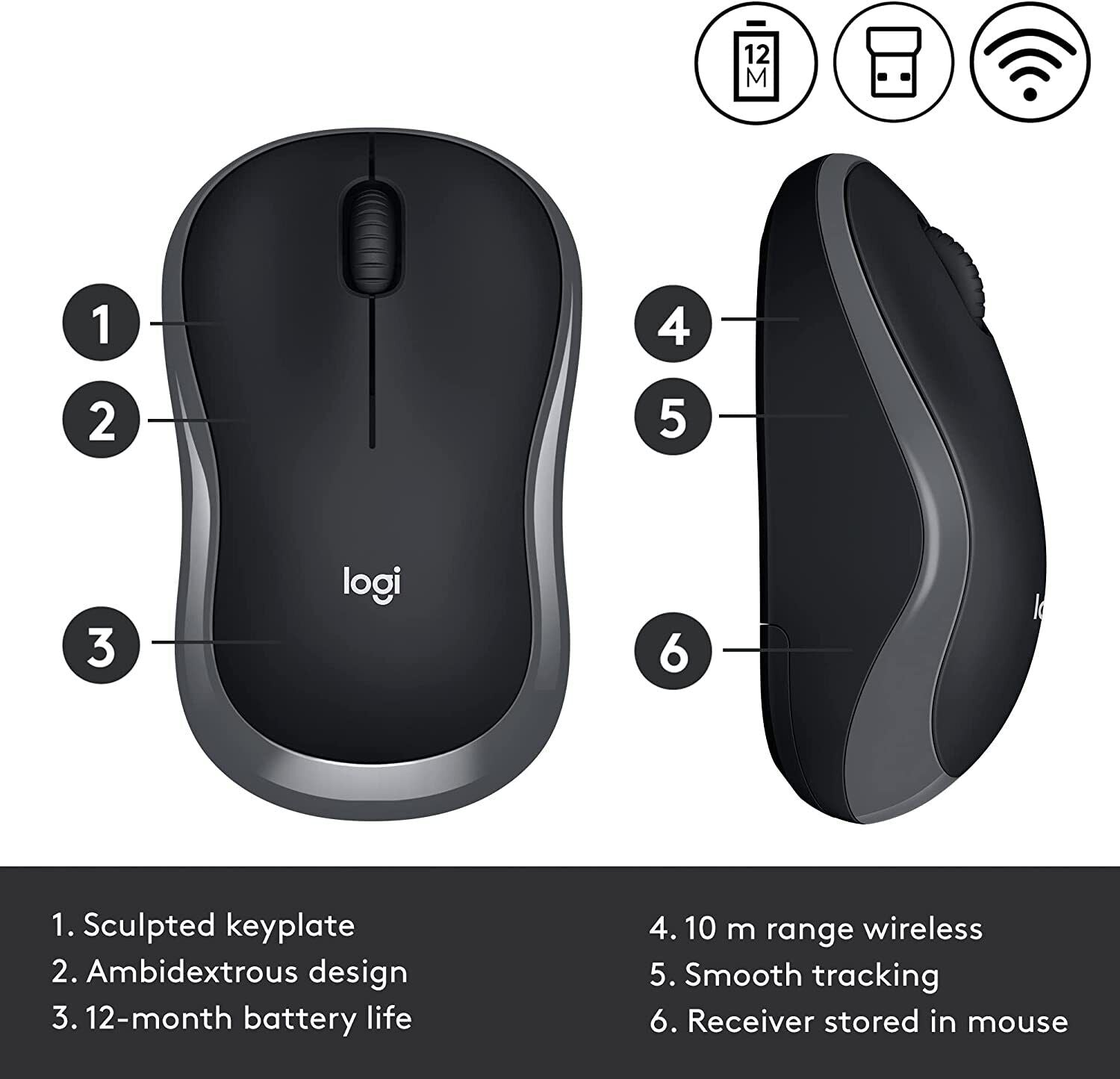 Logitech M185 Wireless Mouse Grey thumbnail