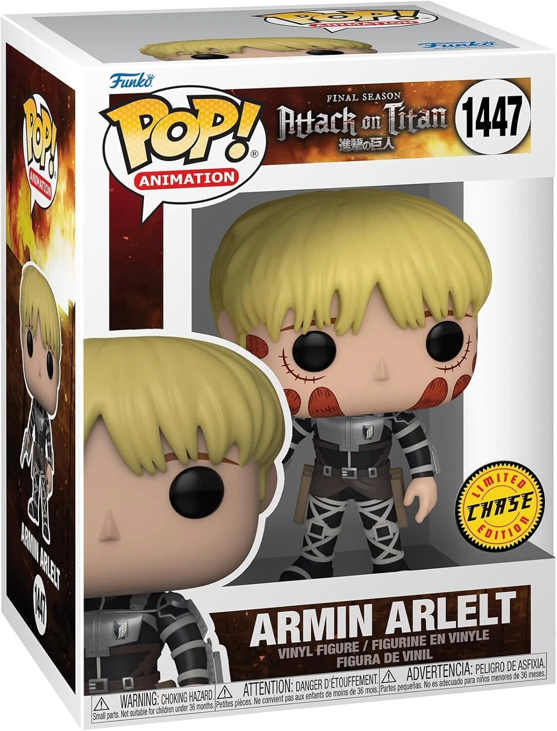 Funko Pop! CHASE  Animation: Attack on Titan - Armin Arlelt. Join the fight to liberate humanity from the Titans alongside Eren’s loyal friend and brilliant tactician. F-CHASE-67928 thumbnail