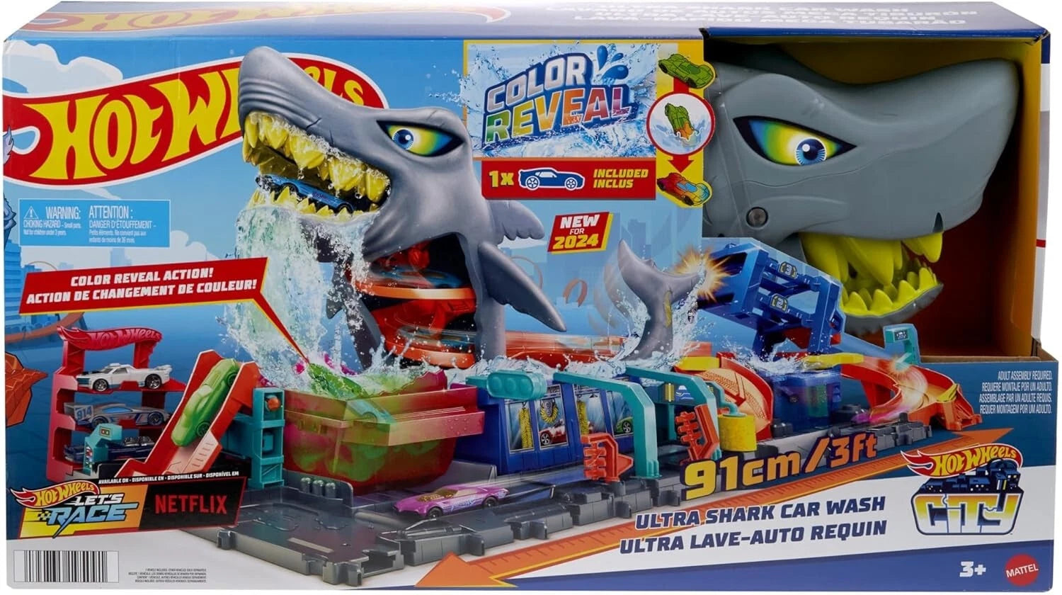 Hot Wheels City Ultra Shark Car Wash Color Reveal Toy Vehicle HTN82 thumbnail