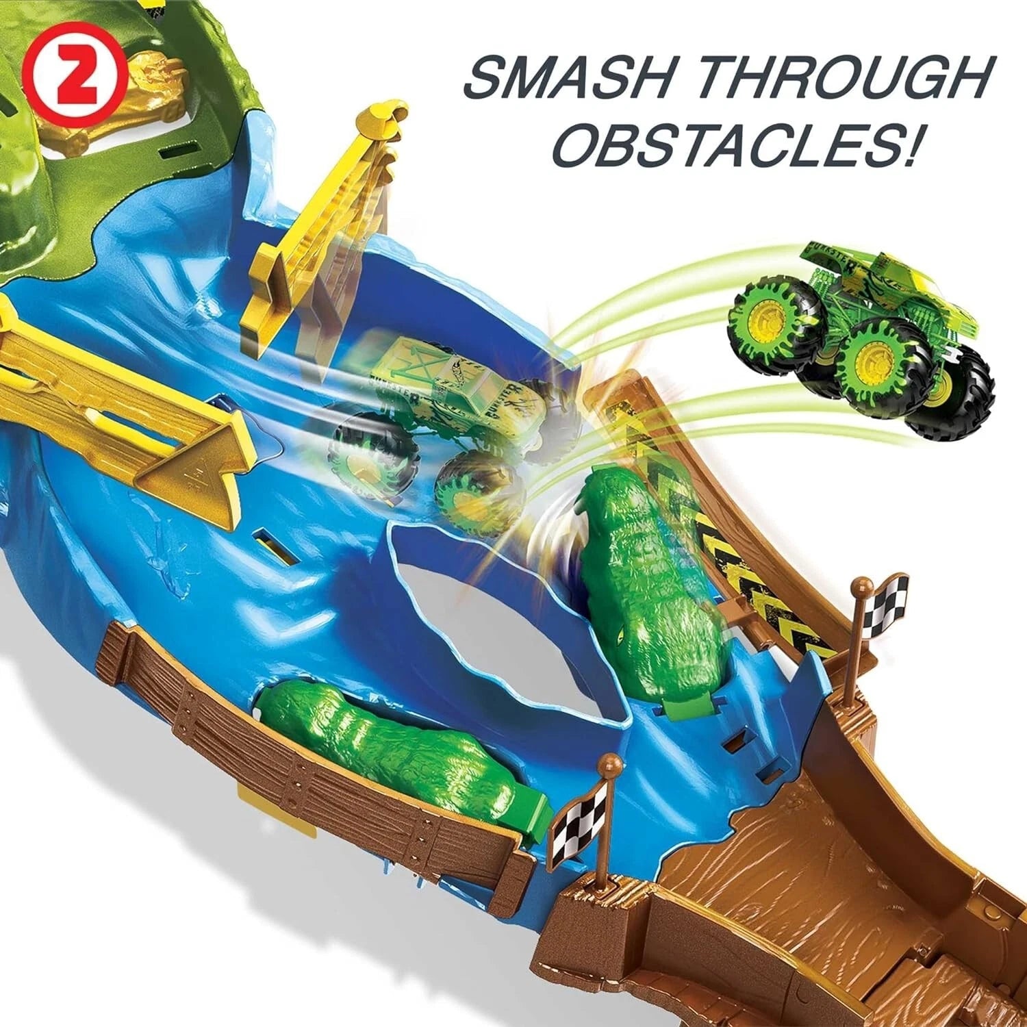 Hot Wheels Monster Trucks Wreckin' Raceway with 2 Toy Trucks HJG32 thumbnail