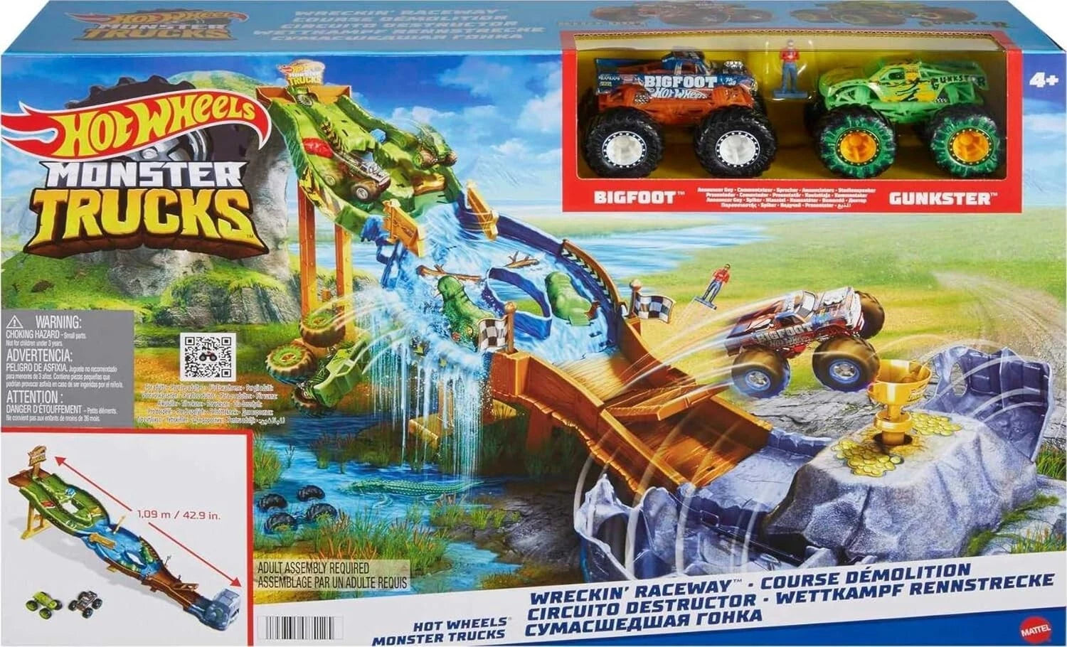 Hot Wheels Monster Trucks Wreckin' Raceway with 2 Toy Trucks HJG32 thumbnail