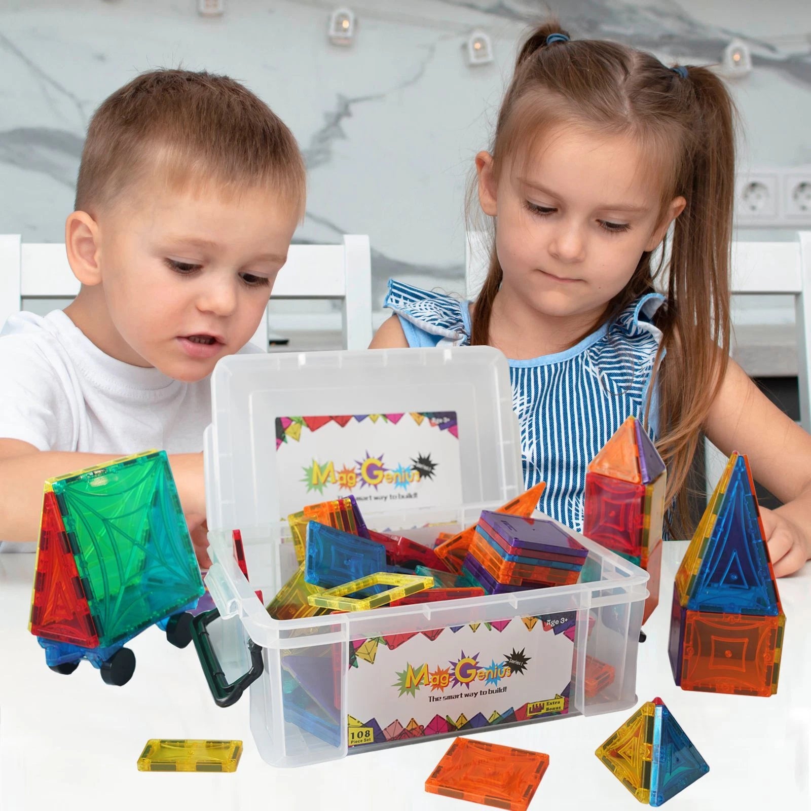 Mag-Genius Magna Award Winning Building Magnet Tiles Set 108/pc thumbnail