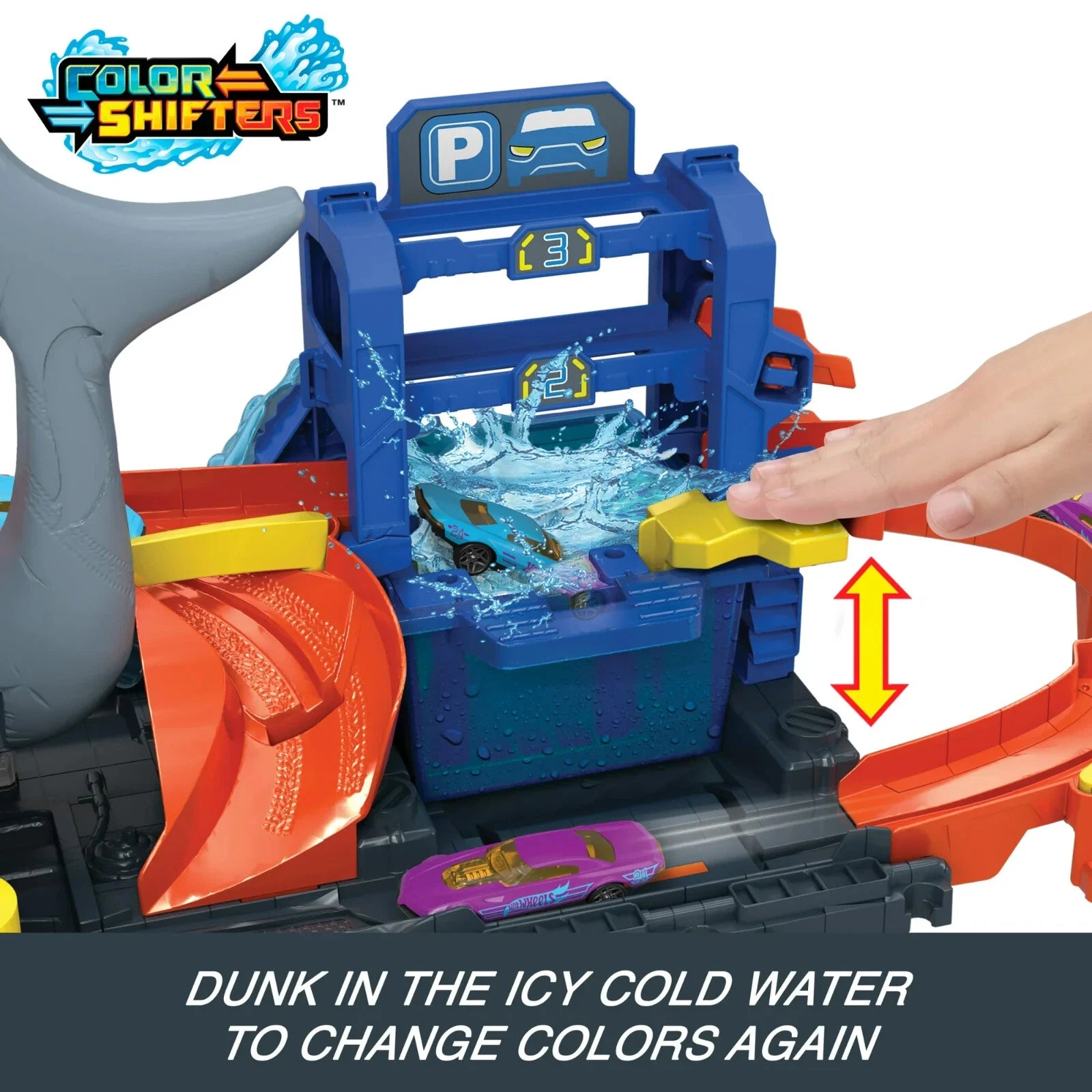 Hot Wheels City Ultra Shark Car Wash Color Reveal Toy Vehicle HTN82 thumbnail