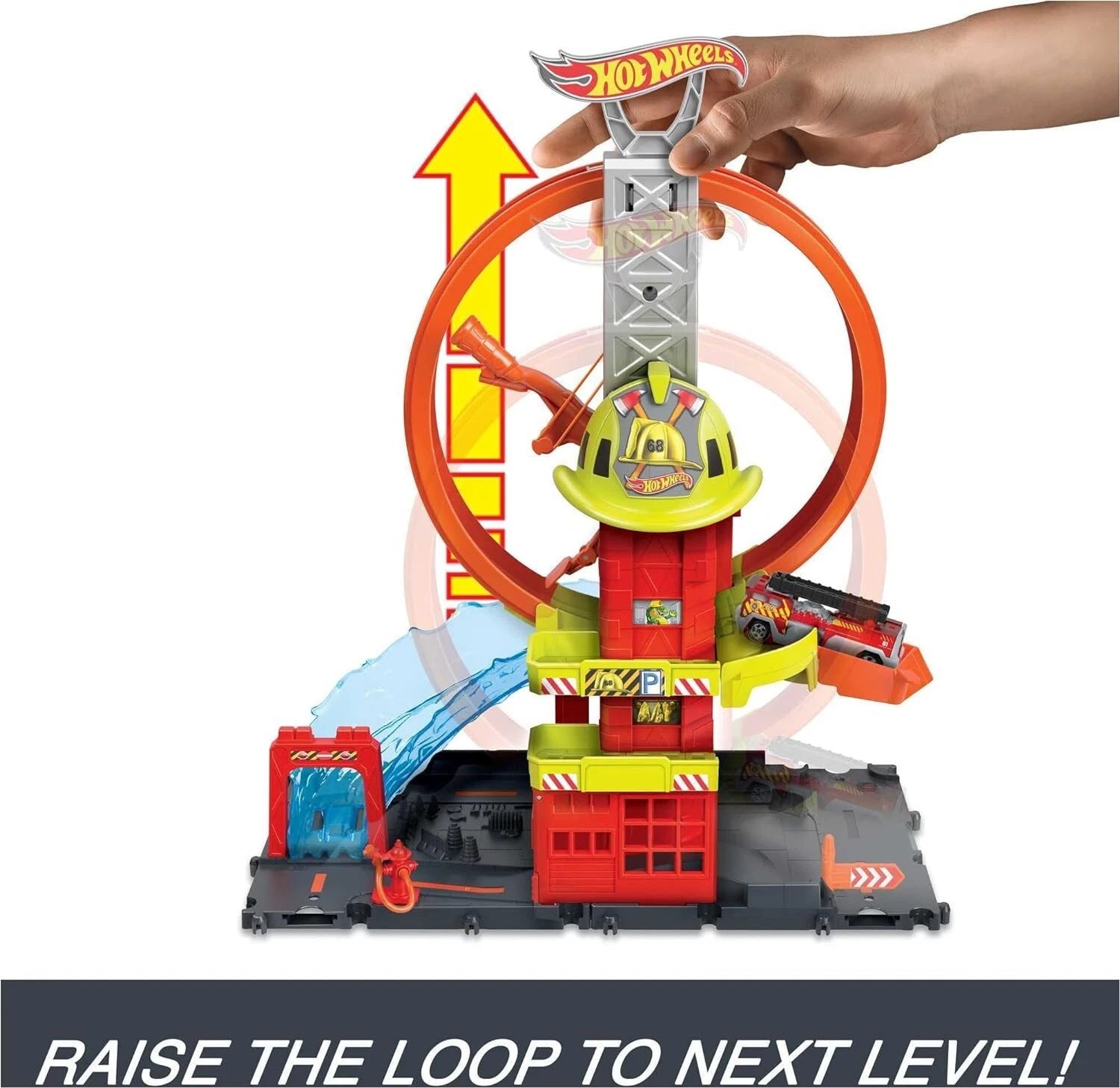 Hot Wheels City Super Loop Fire Station Playset & 1 Toy Firetruck. Perform stunts and race through an adjustable loop to protect Hot Wheels City with the Super Loop Fire Station playset! HKX41 thumbnail