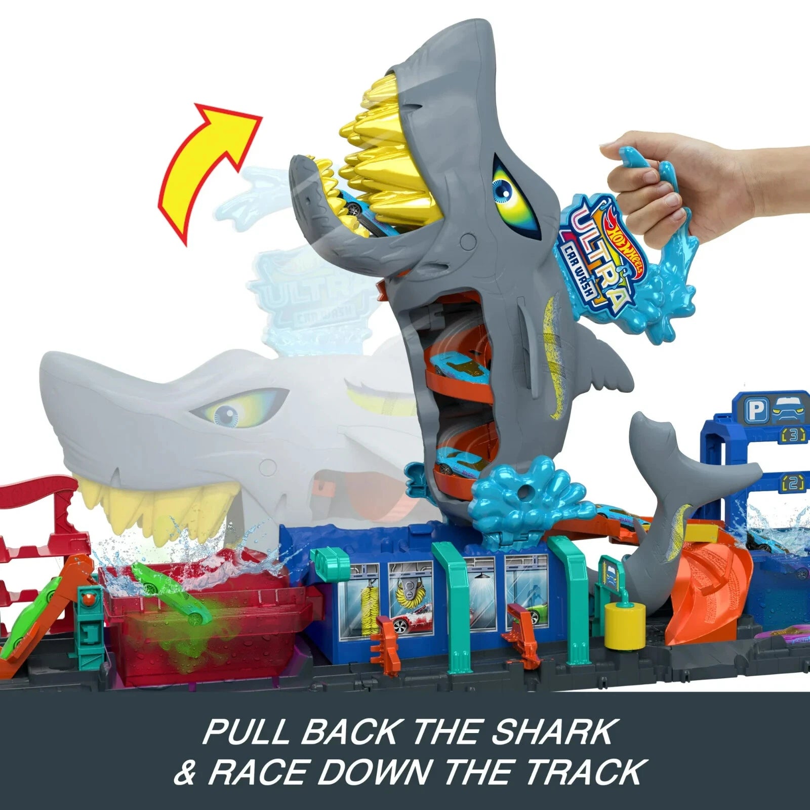 Hot Wheels City Ultra Shark Car Wash Color Reveal Toy Vehicle HTN82 thumbnail