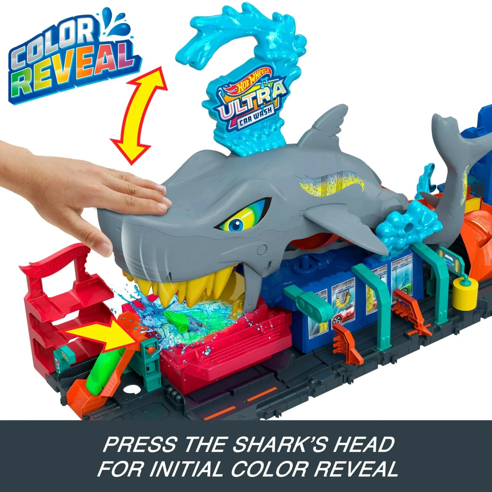 Hot Wheels City Ultra Shark Car Wash Color Reveal Toy Vehicle HTN82 thumbnail